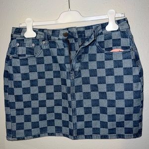 LAFUDEO checkered jean skirt SZ-XL NWT